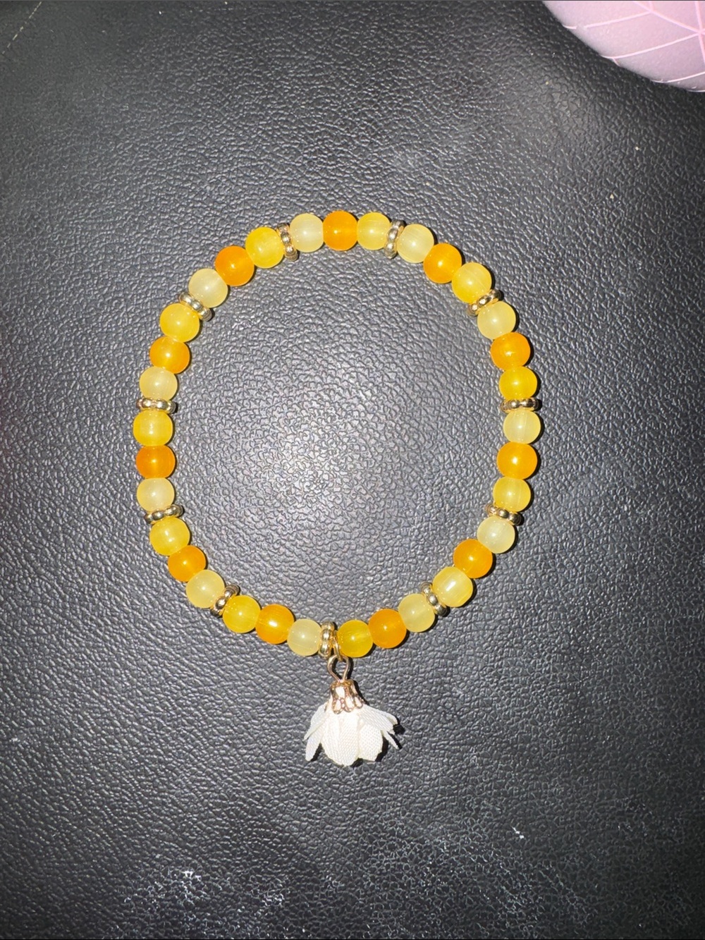 Yellow Beaded Lotus Charm Bracelet — Sunny Stretch Bracelet